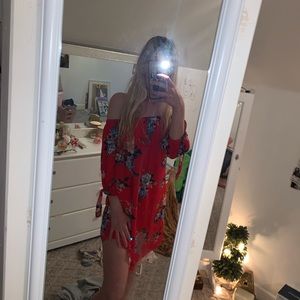 Red Off-the-Shoulder Floral Dress